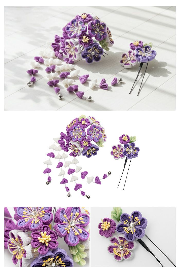 髪飾り つまみ 7W) 髪飾り 成人式 つまみ細工 セット 5colors 振袖 花