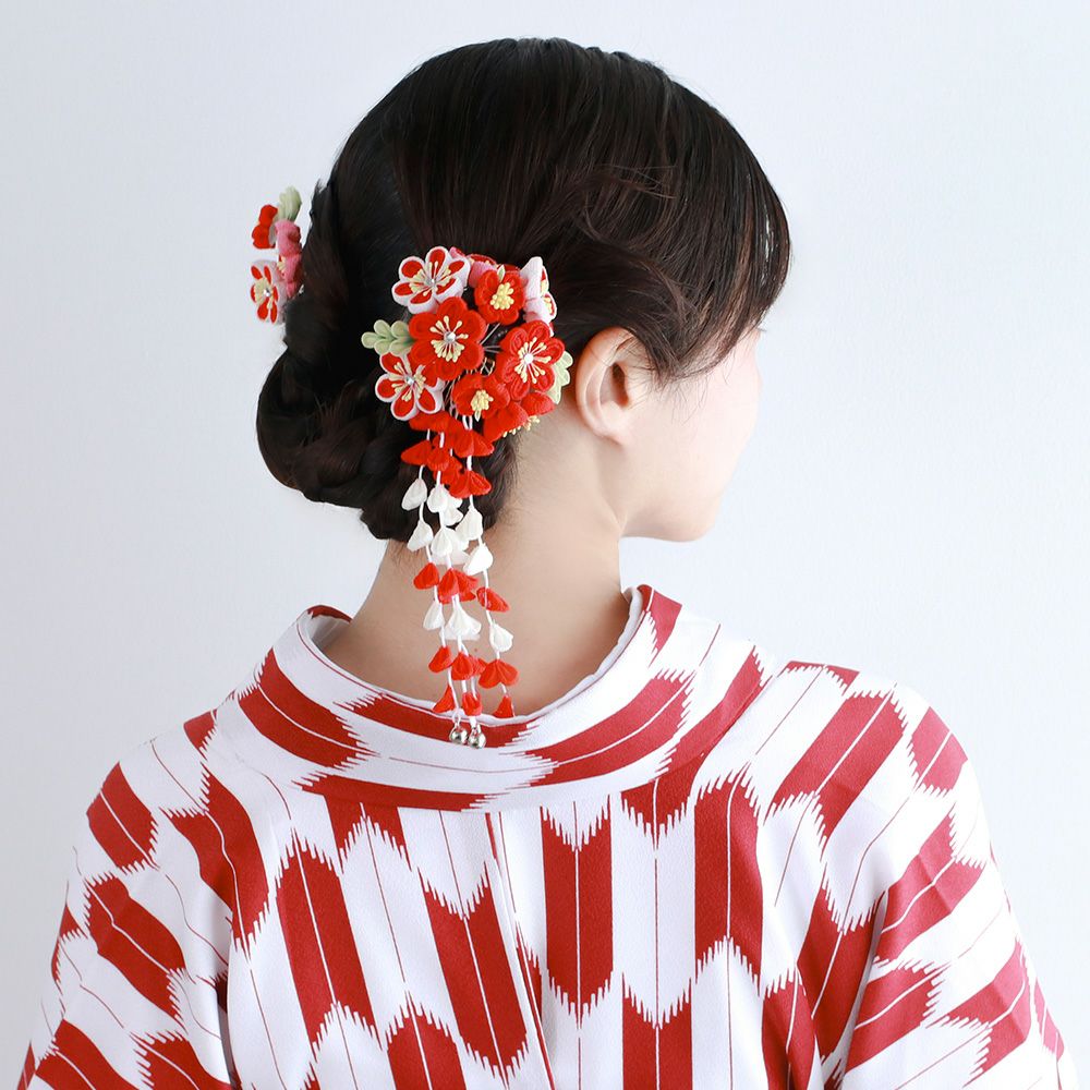 成人式つまみ細工セット コームタイプ ブルー 髪飾り 振袖 着物