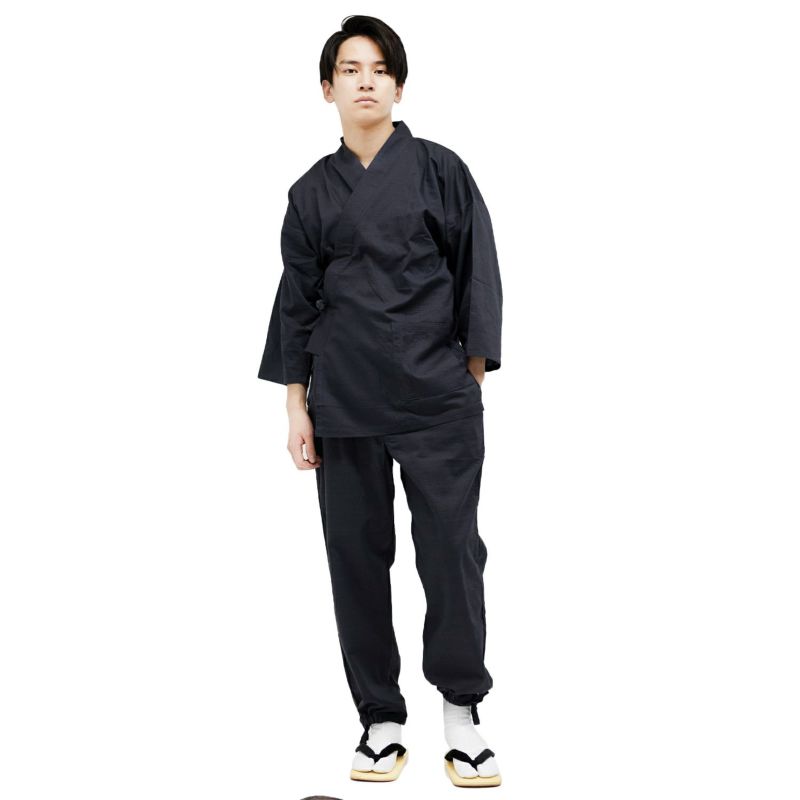紬作務衣 17) 夏用 部屋着 男性 メンズ 大きいサイズ M/L/LL