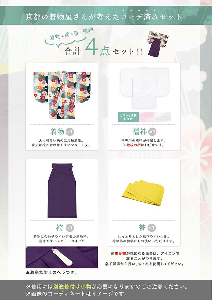 袴4点セット 華やか B ジュニア) 袴セット 卒業式 小学生 袴  