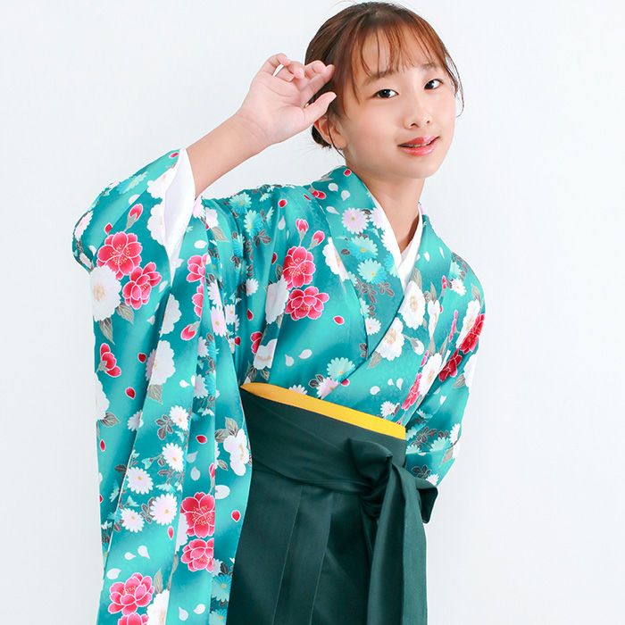 新品袴3点セット/小学生から大学生/ぼかし水色×袴ネイビー/正統派清楚 